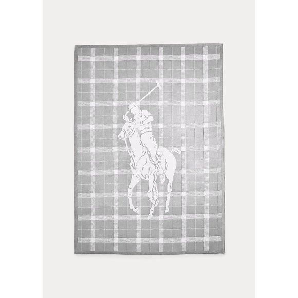 New Polo Ralph Lauren Home Oakwood Throw Grey Ivory Plaid Pony Blanket 50 X 70 - Picture 5 of 8